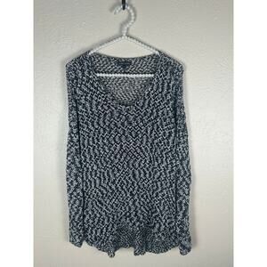 Eileen Fisher Size Medium Sweater Black White Open Knit Cotton Knit Pullover Top